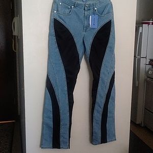 Blue paneled spiral jeans. Mugler US size 34R condition brand new